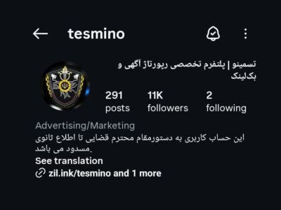 صفحه اینستاگرام «تسمینو» به دستور قضایی تا اطلاع ثانوی مسدود شد